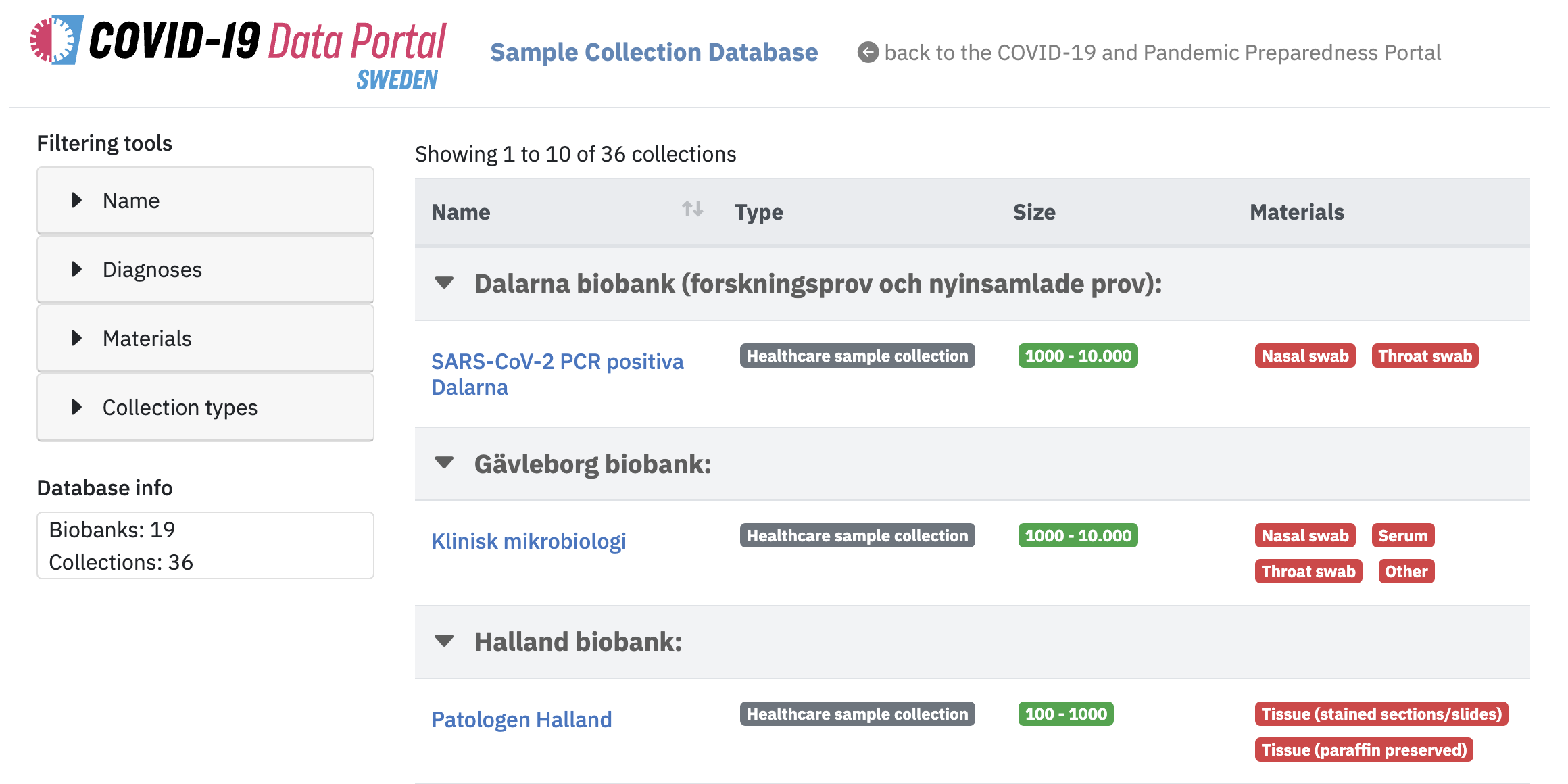 Sample Collection Database screenshot